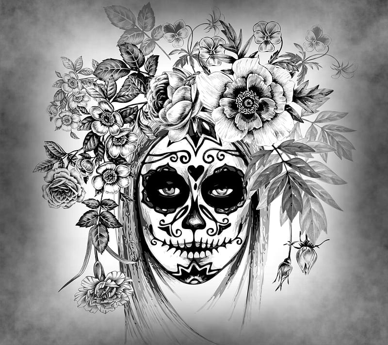 Day Of The Dead, abstract, art, black, white, HD wallpaper