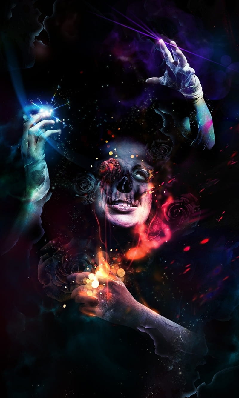 Horror, colors, death, dream, gothic, hands, skull, HD phone wallpaper