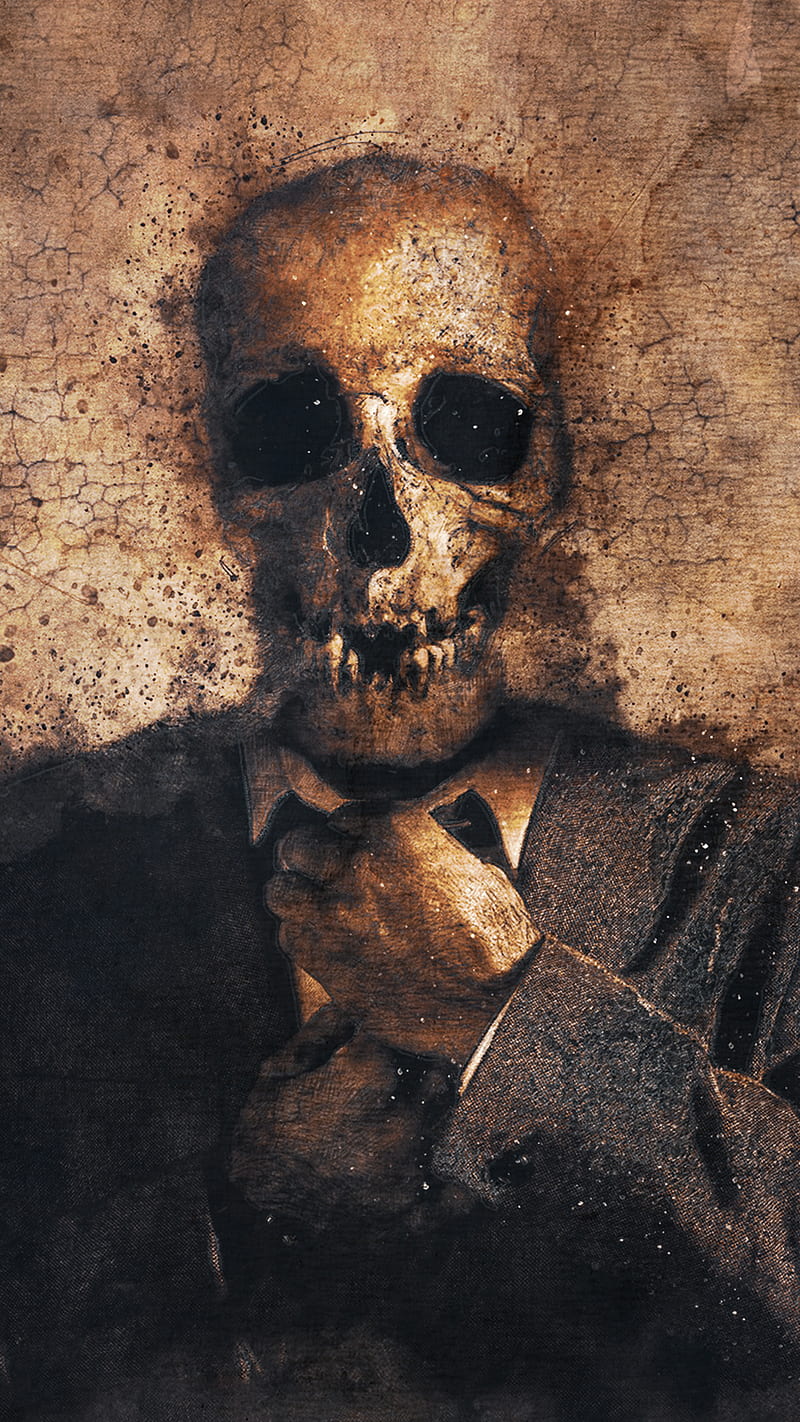 skull in suit, bone, bones, businessman, dark, death, grunge, old, sKulls, trippy, vintage, weird, HD phone wallpaper