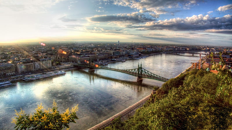 fantastic panoramic view of budapest hungary r, city, view, bridges, river, r, panorama, HD wallpaper