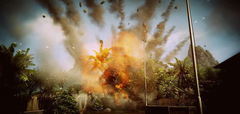 crysis, explosion, fire, debris, smoke, HD wallpaper