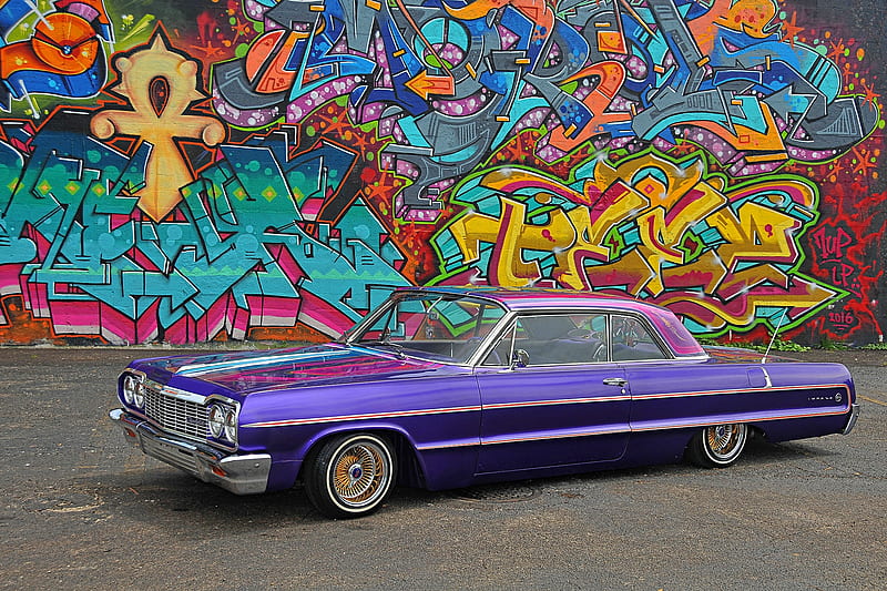 1964-Chevrolet-Impala, Classic, Purple, GM, Lowrider, HD wallpaper
