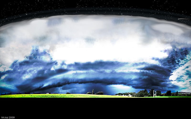 Kaleidoscope Clouds, space, halo, skyscape, green, blue, stars, cloud, view, comet, sky, storm, panaramic, r, rain, earth, field, landscape, HD wallpaper