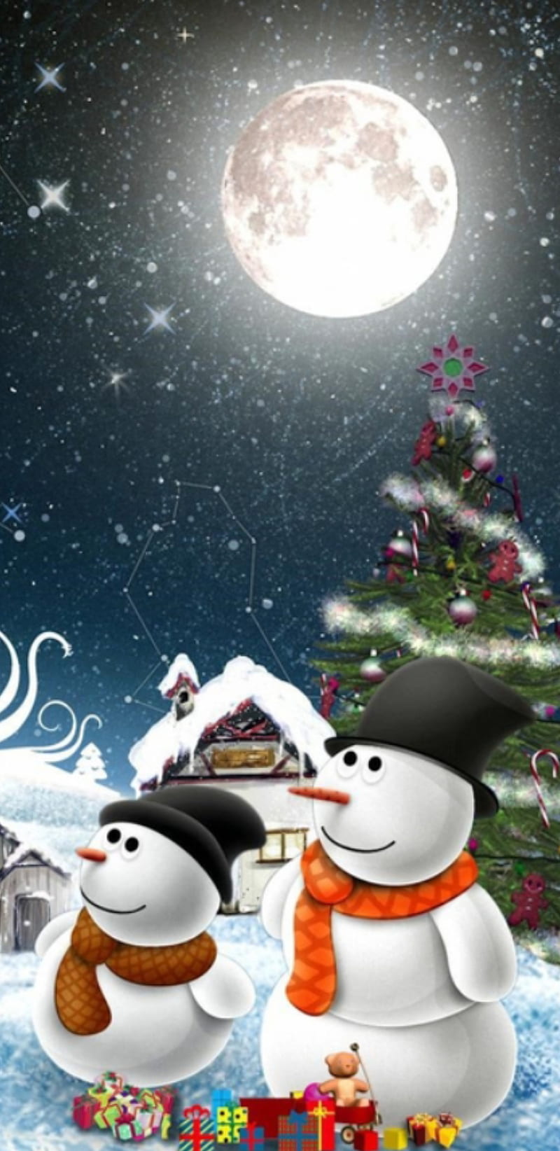 moon, christmast, dark, snow, HD phone wallpaper