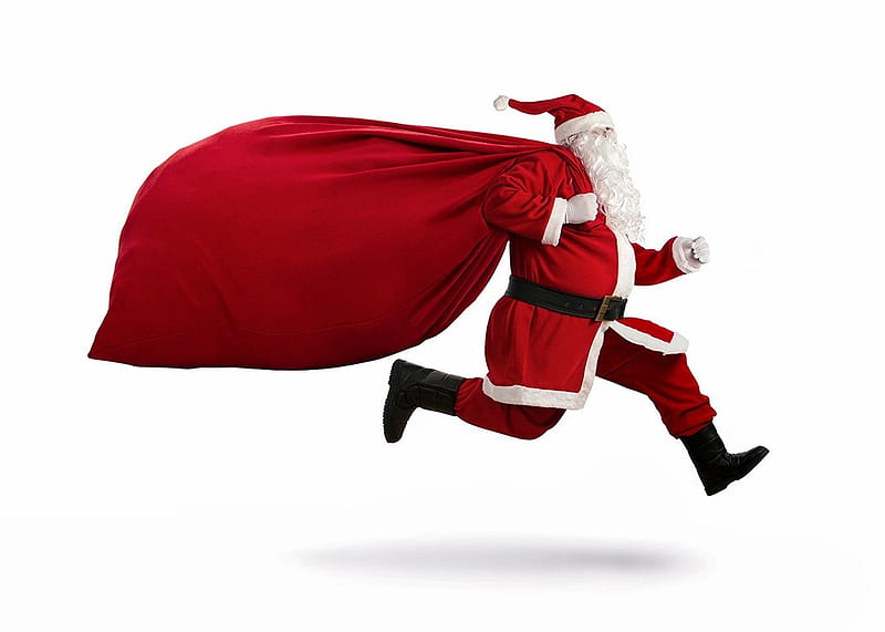 Run, Santa, run!, santa, craciun, christmas, bag, running, man, funny, HD wallpaper
