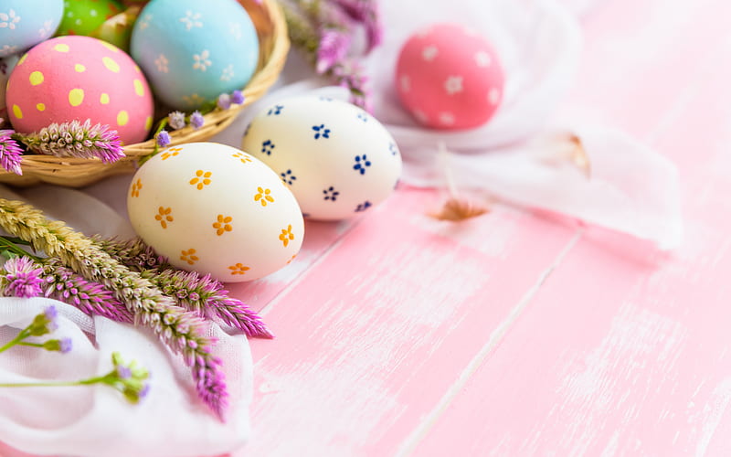 Easter eggs, pink background, spring, easter, decoration, easter background, HD wallpaper