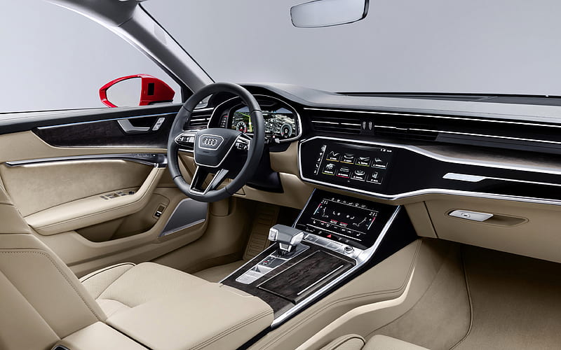 Audi A6, 2019 interior, view inside, luxury sedan, white interior, new A6, German cars, Audi, HD wallpaper
