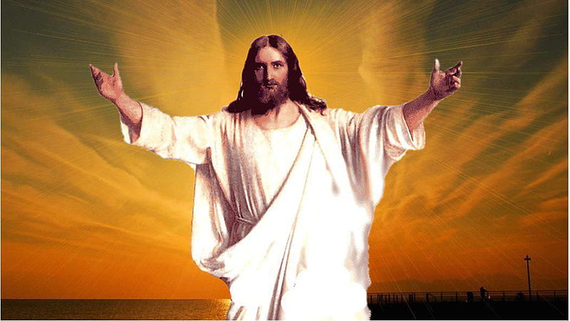 Jesus In Yellow Sparkle Lighting Background Jesus, HD wallpaper