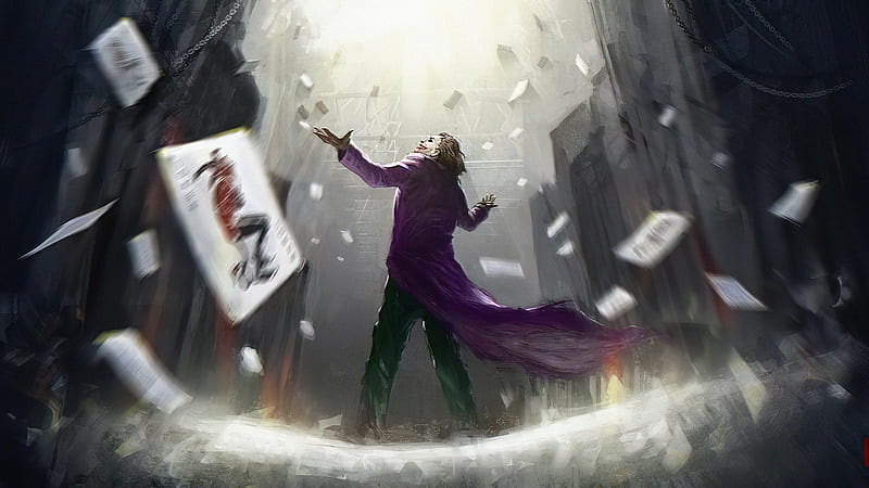 Joker Joaquin Phoenix With Violet Dress Around Flying Joker Cards Joker, HD wallpaper