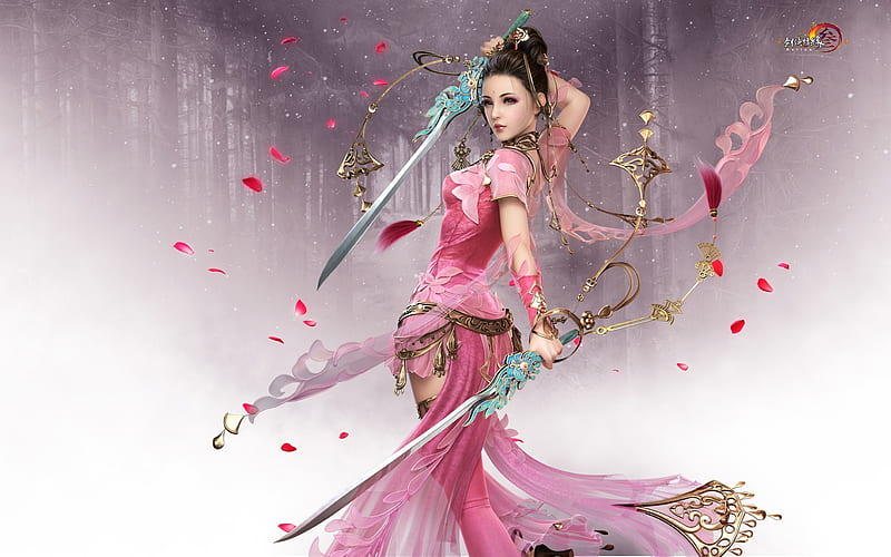 Fantasy girl, sword, fantasy, frumusete, luminos, fighter, girl, pink, HD wallpaper Fantasy girl, sword, fantasy, frumusete, luminos, fighter, girl, pink, HD wallpaper