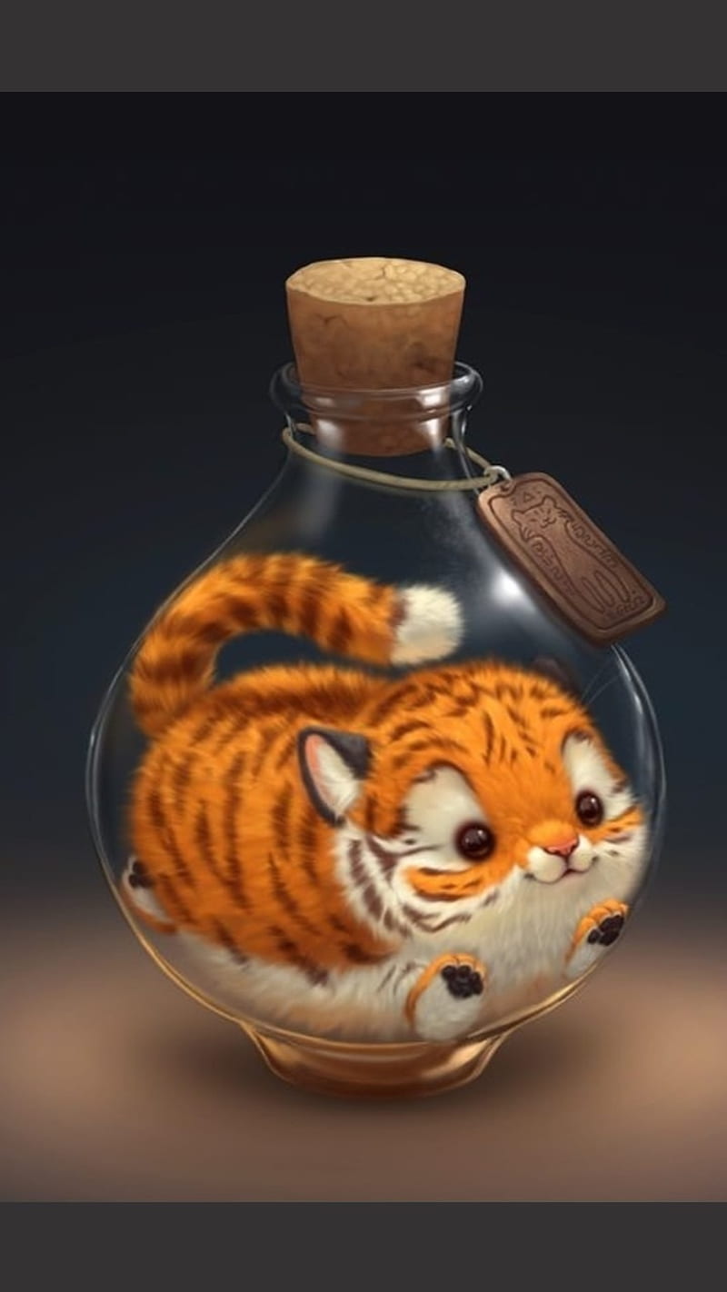 cute tiger, stuck in bottle, HD phone wallpaper