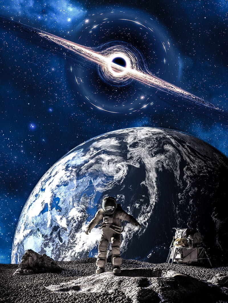 Astronaut unknown moon, black hole, cosmonaut, earth, exploration, lunar, mission, nasa, space, HD phone wallpaper
