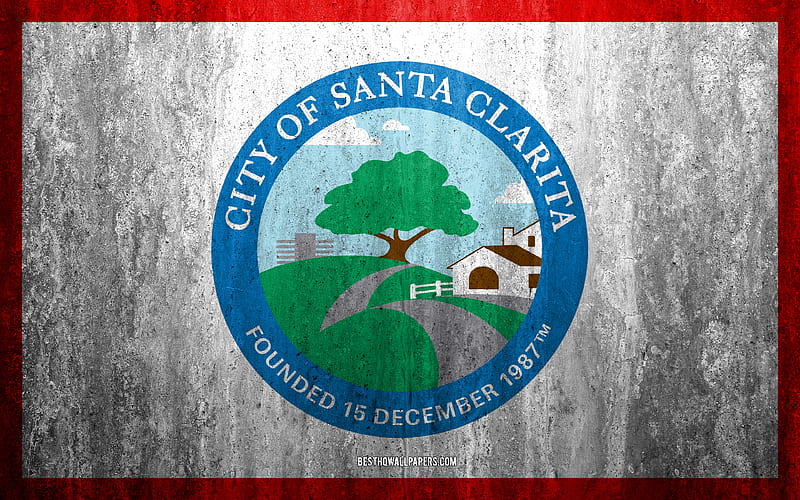 Flag of Santa Clarita, California stone background, American city, grunge flag, Santa Clarita, USA, Santa Clarita flag, grunge art, stone texture, flags of american cities, HD wallpaper