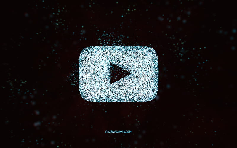 YouTube glitter logo, black background, YouTube logo, blue glitter art, YouTube, creative art, YouTube blue glitter logo, HD wallpaper