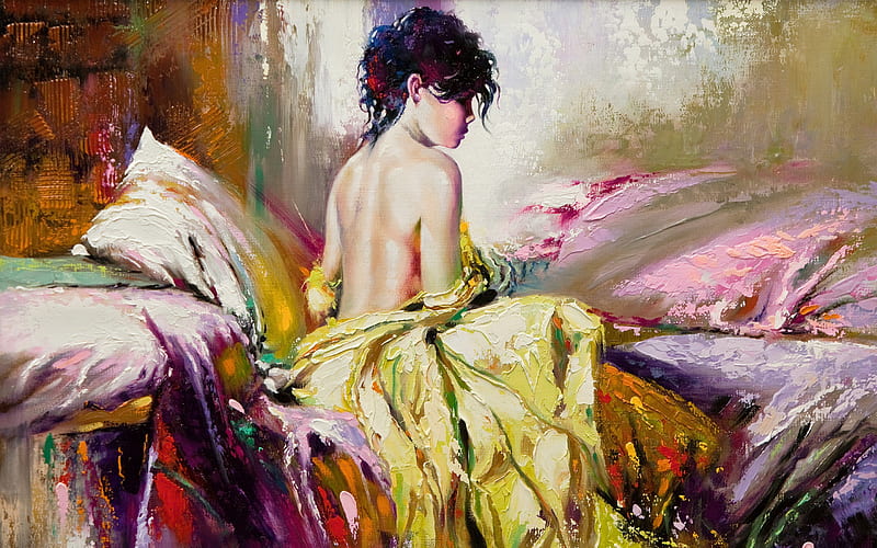 LADY IN THE MORNING LIGHT, morning light, atmosphere, oil painting, lovely colours, HD wallpaper