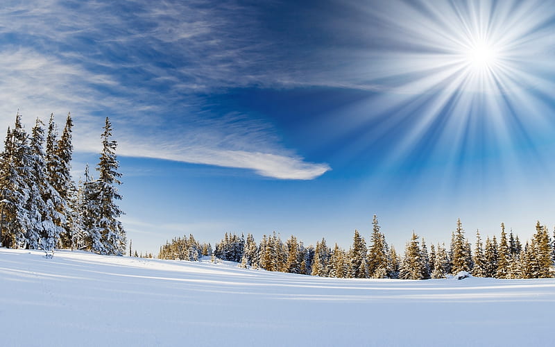 Sunbeams light snow winter-Scenery, HD wallpaper