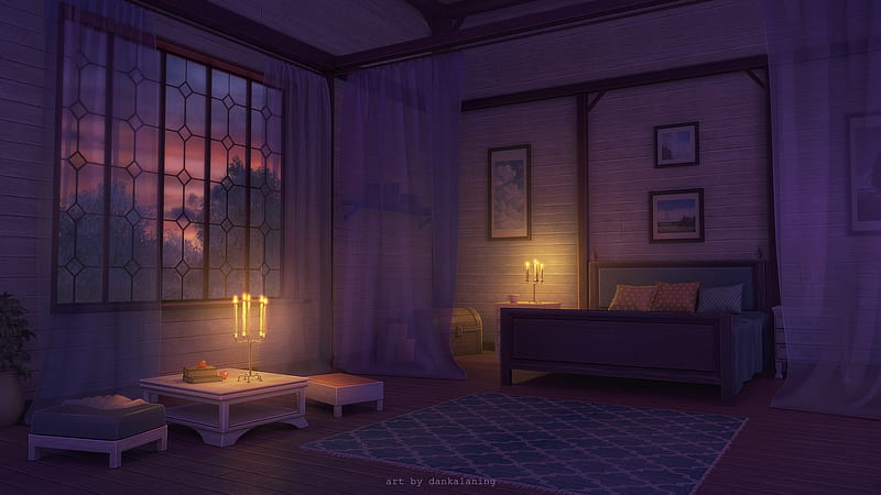 Anime, Room, Bed, Candle, HD wallpaper