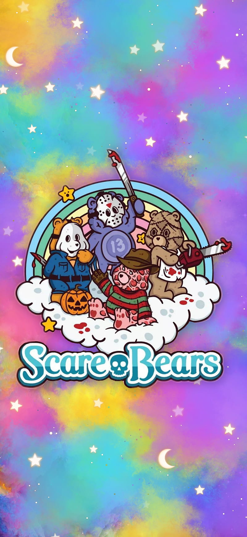 Scare Bears, care bears, cute, halloween, pastel, rainbow, HD phone wallpaper