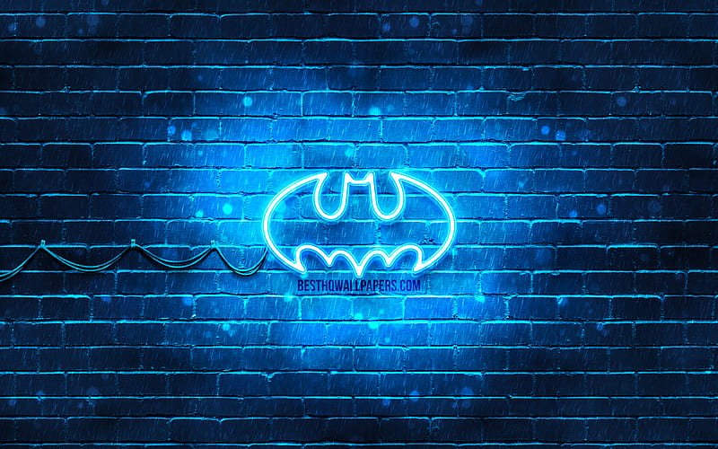 Batman blue logo blue brickwall, Batman logo, superheroes, Batman neon logo, Batman, HD wallpaper