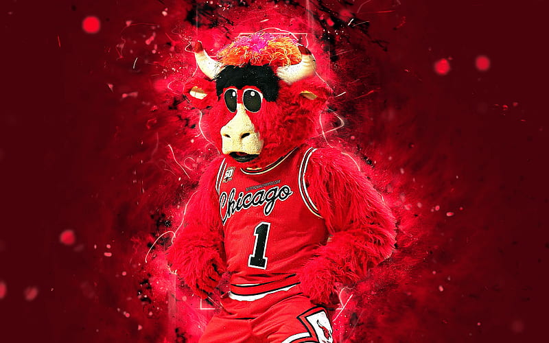 Benny the Bull mascot, Chicago Bulls, basketball, abstract art, NBA, creative, USA, Chicago Bulls mascot, National Basketball Association, NBA mascots, official mascot, HD wallpaper