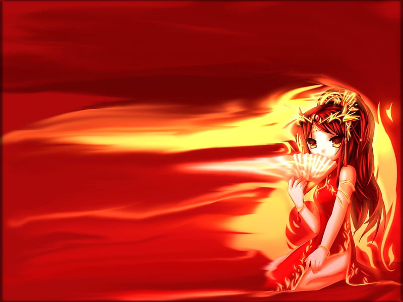 Fading Away, red, fire, female, flame, girl, anime, hot, HD wallpaper