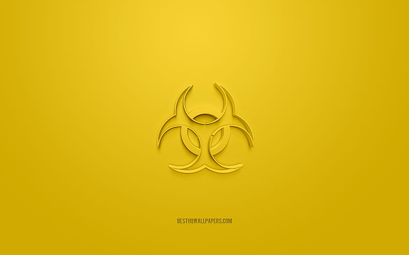 biological hazard 3d icon, yellow background, 3d symbols, biological hazard, creative 3d art, 3d icons, biological hazard sign, Warning 3d icons, bio hazard icon, HD wallpaper