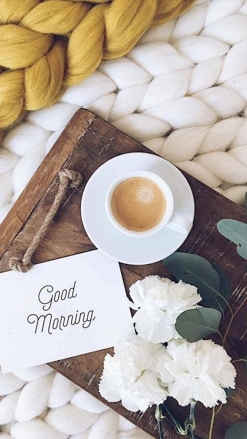 Good morning, breakfast, coffee, flowers, sayings, HD phone wallpaper