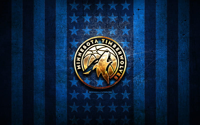 Minnesota Timberwolves flag, NBA, blue metal background, american basketball club, Minnesota Timberwolves logo, USA, basketball, golden logo, Minnesota Timberwolves, HD wallpaper