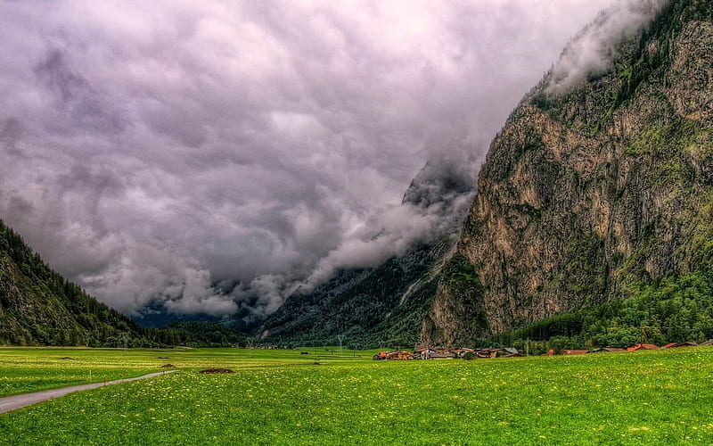 clouds dense mountains bottom from below terribly-Natural scenery, HD wallpaper
