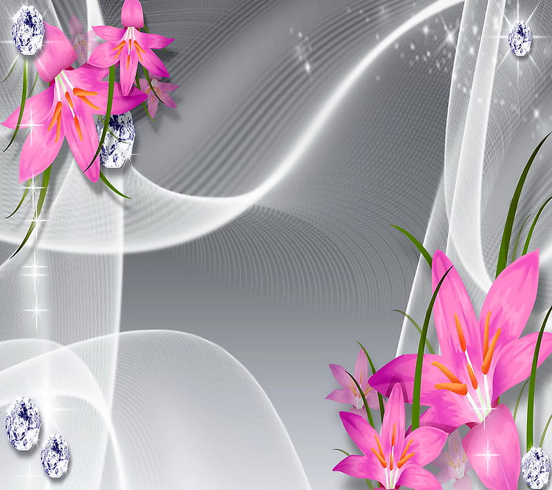 Pink Lilies Diamonds, HD wallpaper