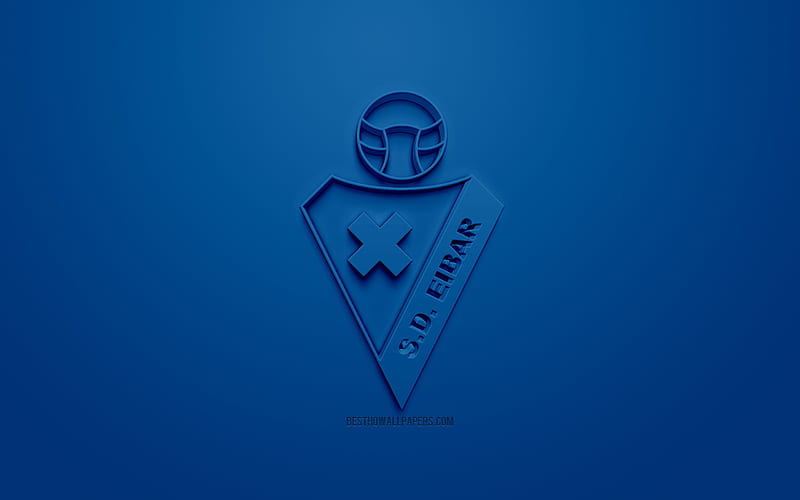 SD Eibar, creative 3D logo, blue background, 3d emblem, Spanish football club, La Liga, Eibar, Spain, 3d art, football, stylish 3d logo, HD wallpaper