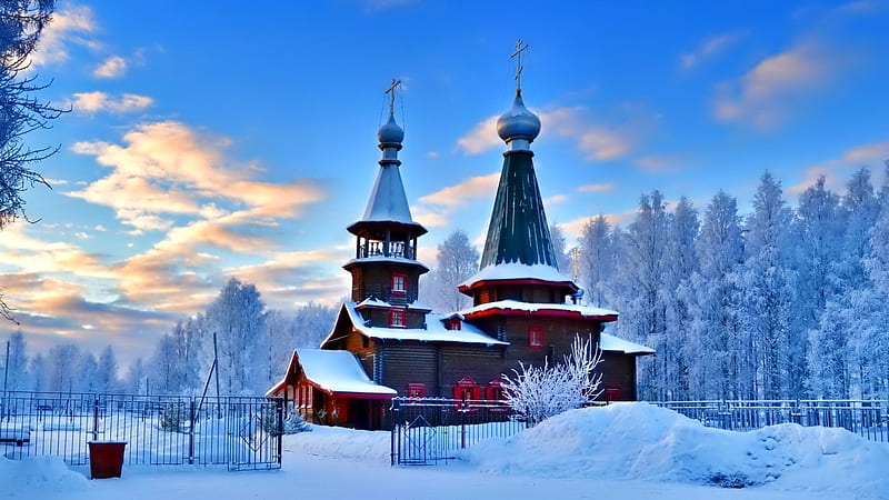 Russian Church in Winter, Religious, Winter, Church, Building, Snow, Russian, HD wallpaper