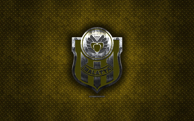 Yeni Malatyaspor, Turkish football club, yellow metal texture, metal logo, emblem, Malatya, Turkey, Super Lig, creative art, football, HD wallpaper