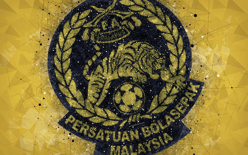 Malaysia national football team geometric art, logo, yellow abstract background, Asian Football Confederation, Asia, emblem, Malaysia, football, AFC, grunge style, creative art, HD wallpaper
