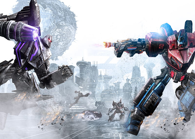 Transformers WFC Megatron vs Optimus, guerra, wfc, cybertron, transformers, megatron, optimus, HD wallpaper