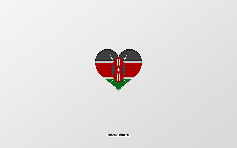 I Love Kenya, Africa countries, Kenya, gray background, Kenya flag heart, favorite country, Love Kenya, HD wallpaper