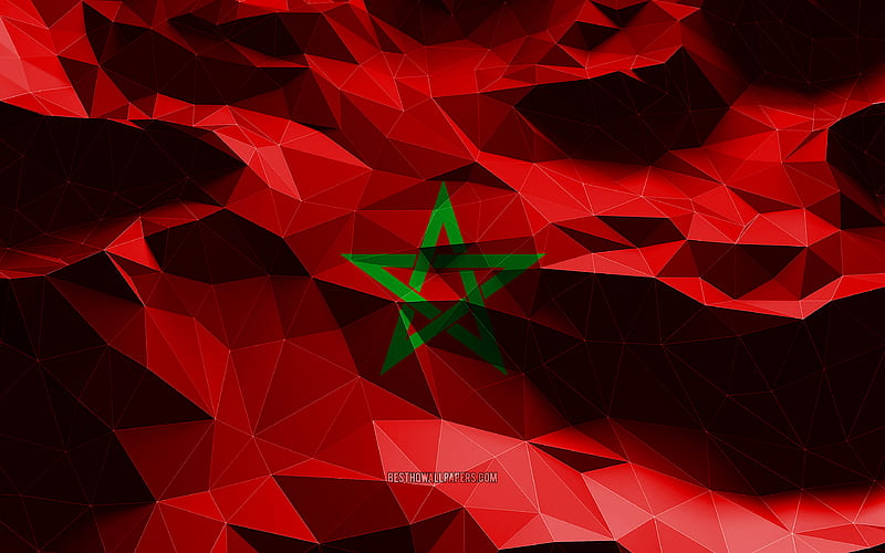 Moroccan flag, low poly art, African countries, national symbols, Flag of Morocco, 3D flags, Morocco, Africa, Morocco 3D flag, Morocco flag, HD wallpaper