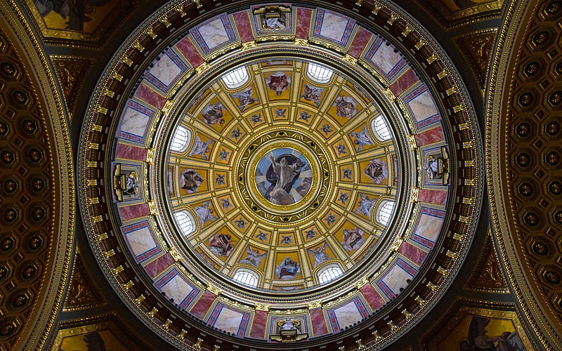 Cathedral Dome in Hungary, church, ceiling, cathedral, Budapest, dome, Hungary, HD wallpaper