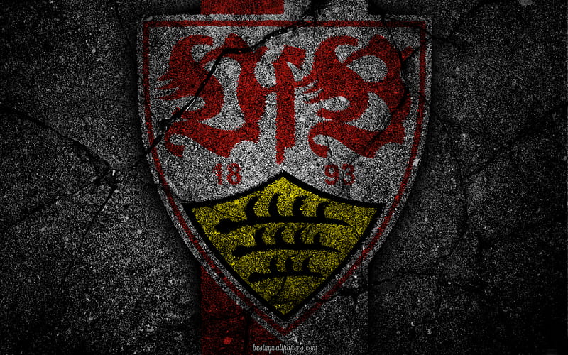 Stuttgart, logo, art, Bundesliga, soccer, football club, VfB Stuttgart, asphalt texture, HD wallpaper