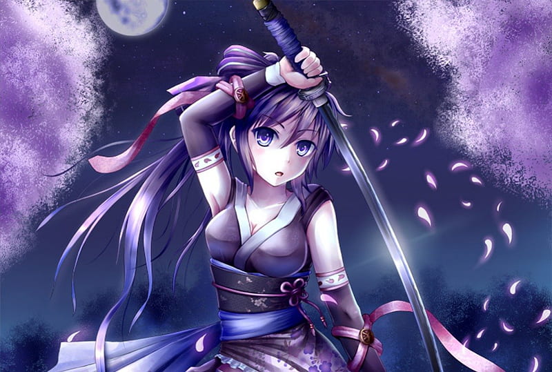 anime ninja girl with sword drawing