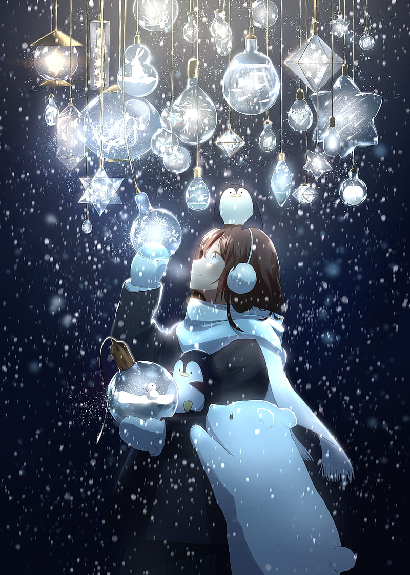 anime, anime girls, blue eyes, snow, HD phone wallpaper