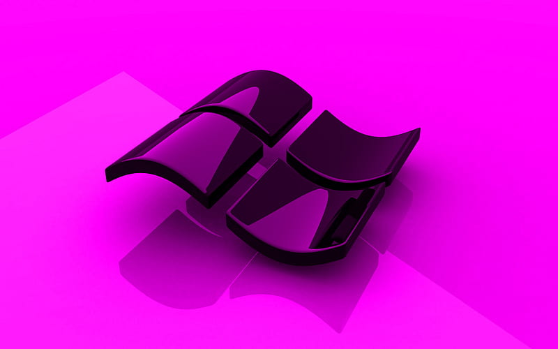 Windows purple logo, 3D art, OS, purple background, Windows 3D logo, Windows, creative, Windows logo, HD wallpaper