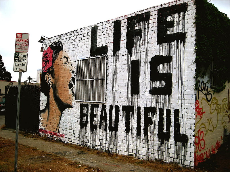 Life is Beautiful, art, stencil, graffiti, HD wallpaper