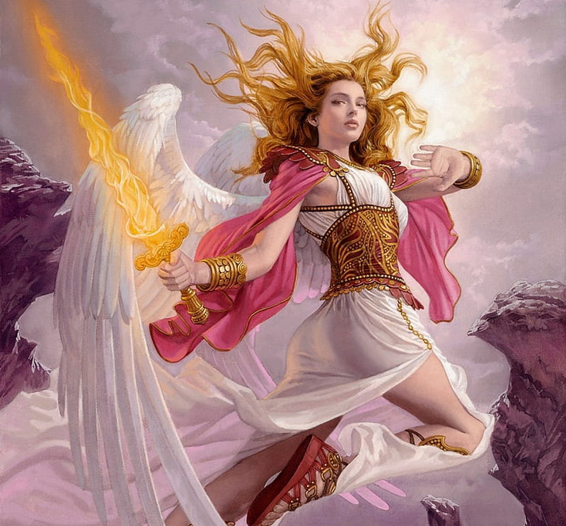 Archangel of Dogma, girl, flaming, archangel, bonito, sword, HD wallpaper