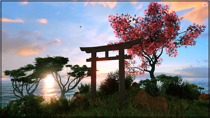 Artistic, Nature, Sky, Torii, Tree, HD wallpaper