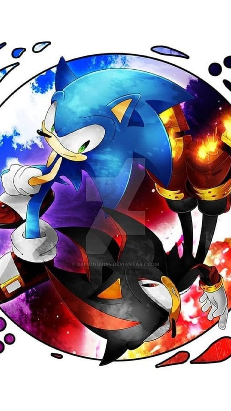 Sonic and Shadow, art, black, blue, HD phone wallpaper