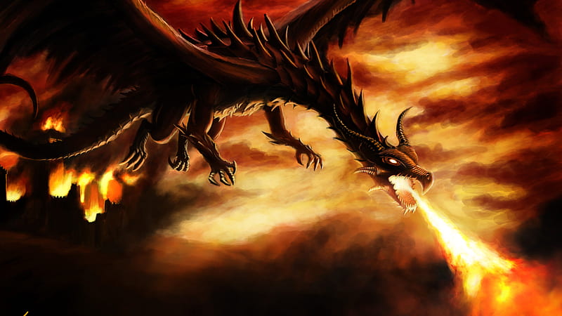 Fantasy Is Dragon Flying Above And Breathing Fire Dreamy, HD wallpaper