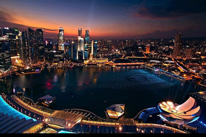 Singapore-at-Night, at-night, colors, singapore-city, HD wallpaper