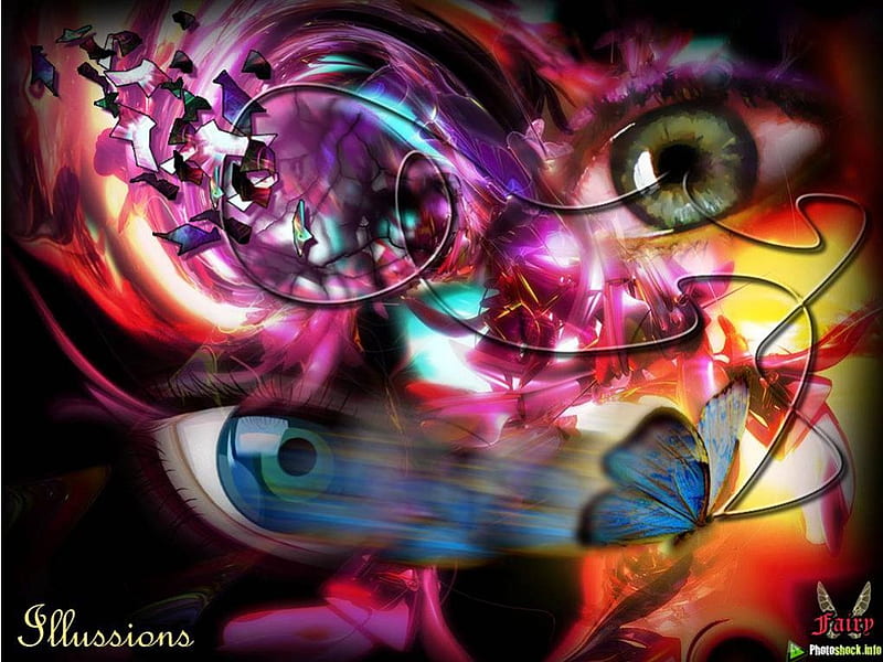 Optical Illusions, swirls, butterflies, bur, eyes, HD wallpaper