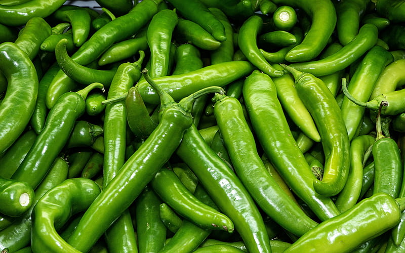 green pepper, hot pepper, texture with pepper, pepper, background with green pepper, HD wallpaper